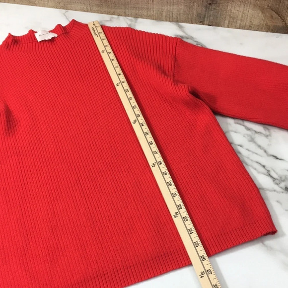 Line And Dot Red Ribbed Knit Sweater Womens XL Pullover Pink Balloon Sleeve - Picture 10 of 12